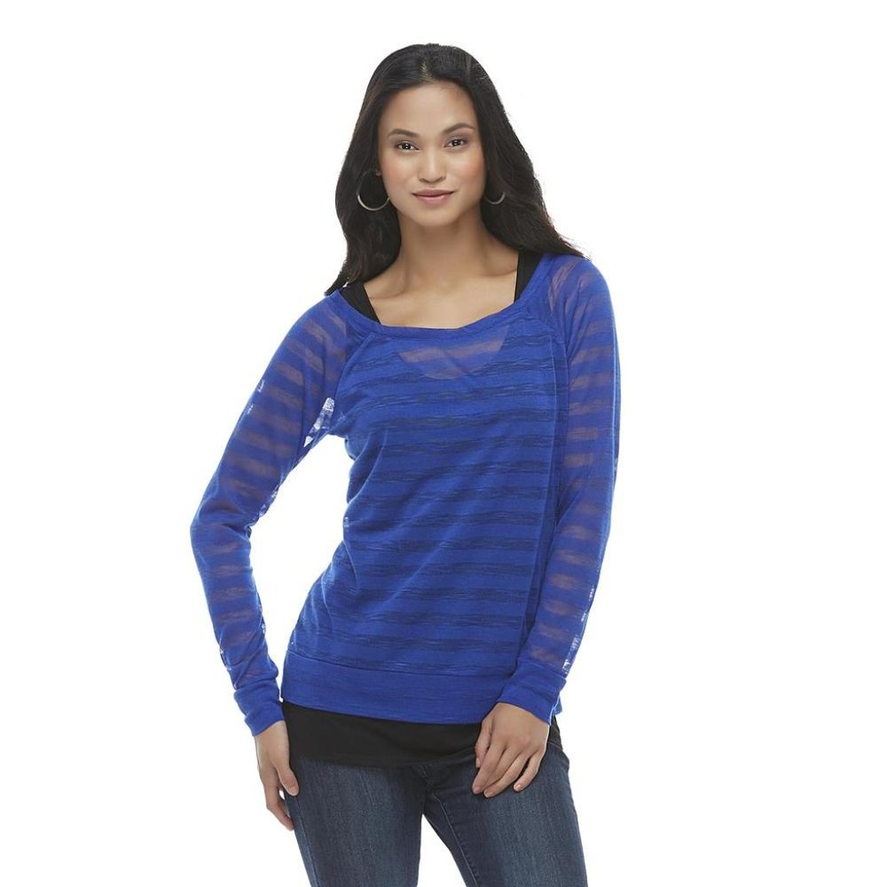 Mascara Women's 2-piece Long Sleeve Semi-Sheer Top & Tank Top, Extra Small